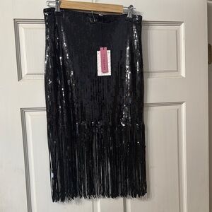 Elegant Black Sequin Fringe Skirt
